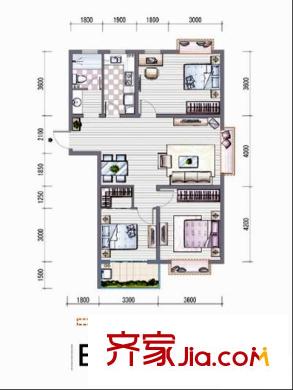 東海星城戶型圖5期23/24#E1戶型 3室2廳1衛(wèi)1廚