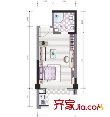 東海星城戶型圖5期15#樓G5戶型 1室1廳1衛(wèi)1廚