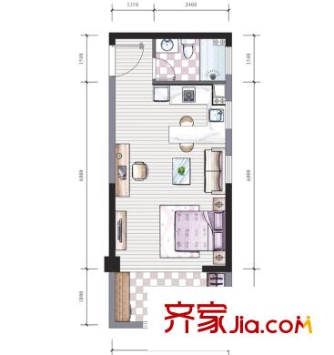 東海星城戶型圖5期15#樓G2戶型 1室1廳1衛(wèi)1廚