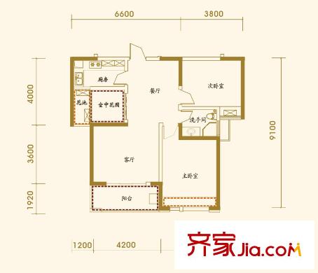 融僑中央美域戶型圖中央美域C2  2室2廳1衛(wèi)1廚