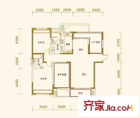 融僑中央美域戶型圖中央美域c3  2室2廳1衛(wèi)1廚
