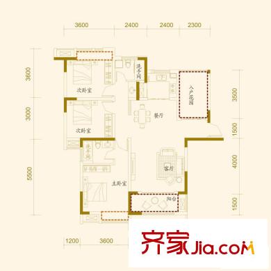 融僑中央美域戶型圖B3#樓A3戶型121.44平 4室2廳2衛(wèi)1廚