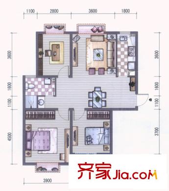 東海星城戶型圖5期23/24#E3戶型 3室2廳1衛(wèi)1廚