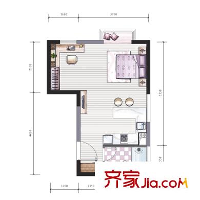 東海星城戶型圖5期15#樓G1戶型 1室1廳1衛(wèi)1廚