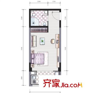 東海星城戶型圖5期15#樓G4戶型 1室1廳1衛(wèi)1廚