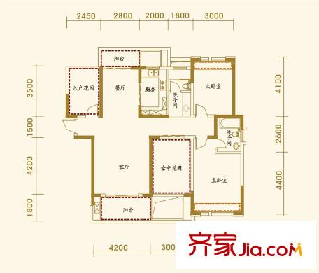 融僑中央美域戶型圖中央美域C1  2室2廳2衛(wèi)1廚