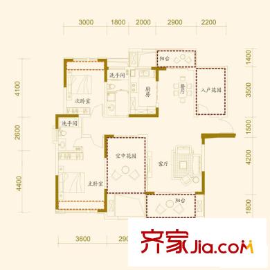 融僑中央美域戶型圖B3#樓A1戶型131.60平 4室2廳2衛(wèi)1廚