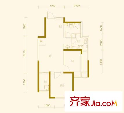 融僑中央美域戶型圖9#樓B3戶型 2室2廳1衛(wèi)1廚