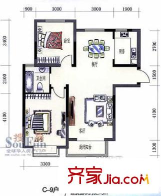 鑫苑望江花園 2室 戶型圖
