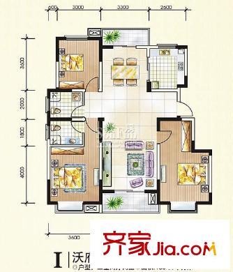 格林雅地沃府戶型圖沃府I戶型 3室2廳2衛(wèi)1廚