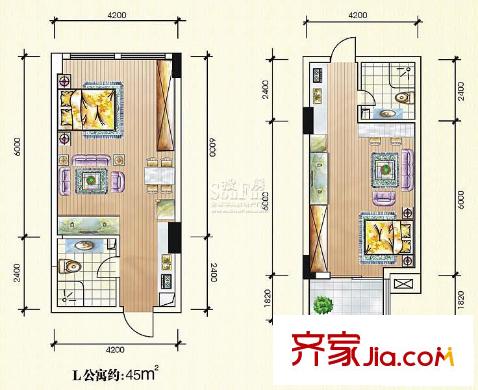 格林雅地沃府戶型圖沃府M、L公寓戶型 1室1廳1衛(wèi)1廚