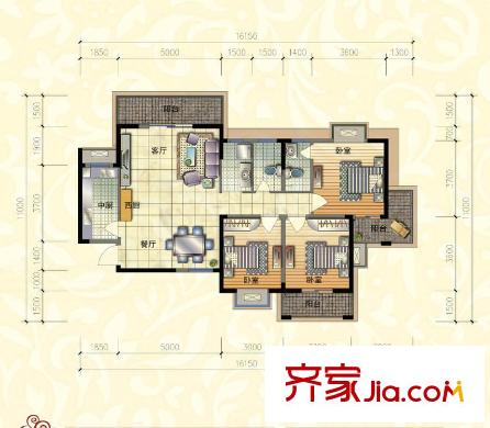 眾力登云庭戶型圖4#A戶型 3室2廳1衛(wèi)1廚