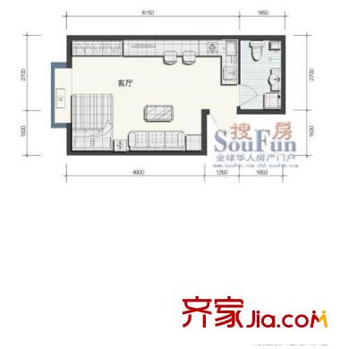 鑫苑望江花園 1室 戶型圖