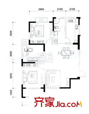 頂峰國際公寓戶型圖B戶型三房兩廳一衛(wèi) 3室2廳1衛(wèi)1廚