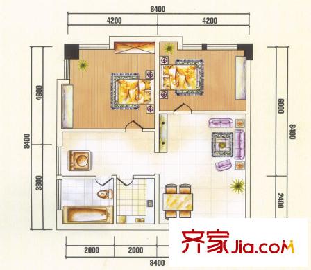 格林雅地沃府戶型圖辦公室住宅公寓戶型 2室2廳1衛(wèi)1廚