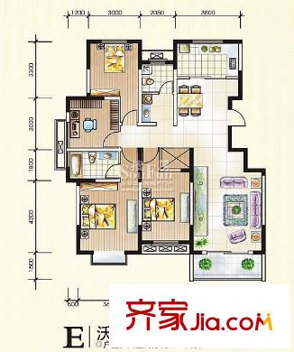 格林雅地沃府戶型圖沃府E戶型 4室2廳2衛(wèi)1廚