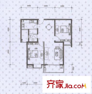 長(zhǎng)城天一家園戶型圖17#s4戶型 2室2廳1衛(wèi)1廚