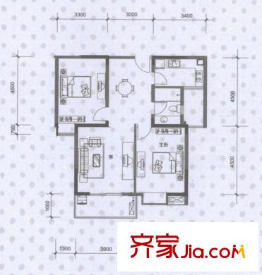 長(zhǎng)城天一家園戶型圖17#s1戶型 2室2廳1衛(wèi)1廚