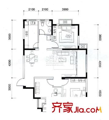 頂峰國際公寓戶型圖A戶型三房兩廳一衛(wèi) 3室2廳1衛(wèi)1廚
