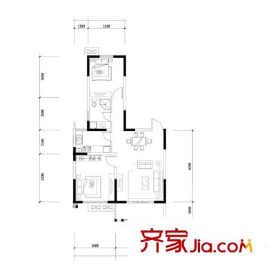 頂峰國際公寓戶型圖D2戶型 2室2廳1衛(wèi)1廚