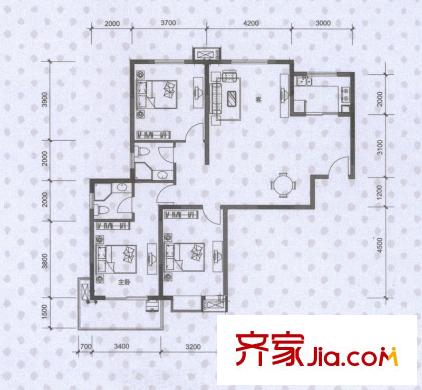 長(zhǎng)城天一家園戶型圖17#S3戶型 3室2廳2衛(wèi)1廚