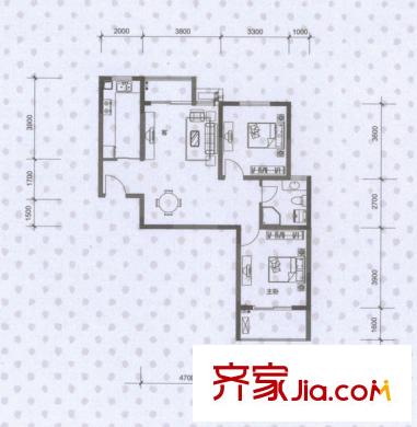 長(zhǎng)城天一家園戶型圖17#s2戶型 2室2廳1衛(wèi)1廚