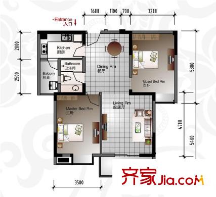 長(zhǎng)城天一家園戶型圖天一8# S3戶型 94.94平方米 2房2廳1衛(wèi) 2室2廳1衛(wèi)1廚