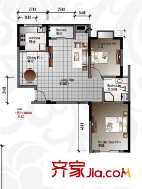 長(zhǎng)城天一家園戶型圖天一8# S2戶型 97.85平方米 2房2廳1衛(wèi) 2室2廳1衛(wèi)1廚