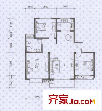長(zhǎng)城天一家園戶型圖15#16#S1戶型 3室2廳1衛(wèi)1廚