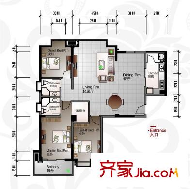 長(zhǎng)城天一家園戶型圖天一8# S1戶型137.98平方米 3房2廳2衛(wèi) 3室2廳2衛(wèi)1廚