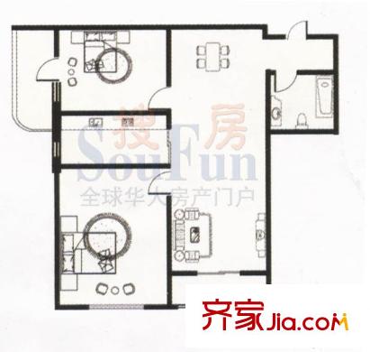 丁香家園戶型圖2-2 2室2廳1衛(wèi)1廚