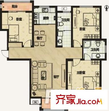 丁香家園戶型圖3-4 3室2廳1衛(wèi)1廚
