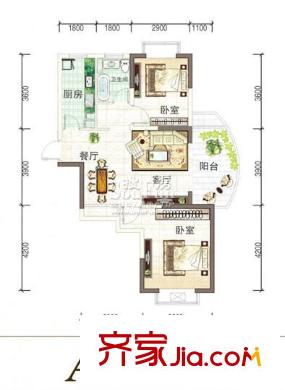 三盛頤景園戶型圖二期A戶型 2室2廳1衛(wèi)1廚