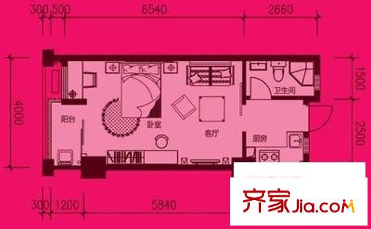 青年城1號(hào) 2室 戶型圖