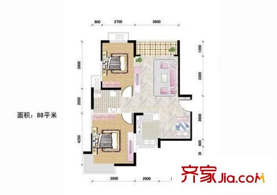 青年城1號(hào) 2室 戶型圖