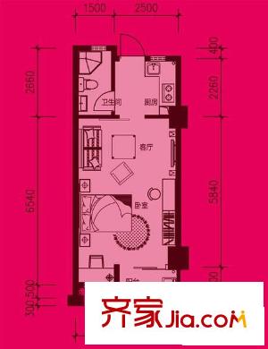 青年城1號戶型圖蜂閣戶型-絢麗空間 1室1廳1衛(wèi)1廚