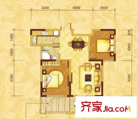 博威香檳小鎮(zhèn)戶型圖兩房兩廳一衛(wèi)76平方米 2室2廳1衛(wèi)1廚