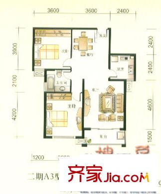 文錦新城戶型圖戶型a 2室2廳1衛(wèi)1廚