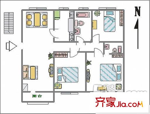 鳳凰城家家景園 3室 戶型圖