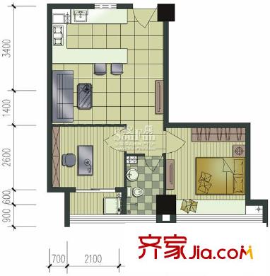 創(chuàng)智廣場(chǎng)戶型圖公寓B座B4型 2室1廳1衛(wèi)1廚