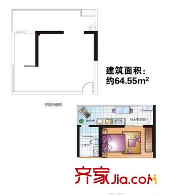 新鴻意瀚海星座戶型圖瀚海星座 雙魚 1室1廳1衛(wèi) 64.55平方米 1室1廳1衛(wèi)1廚