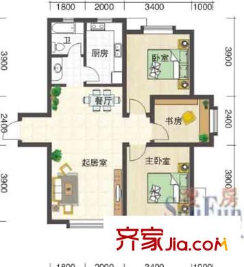 南艷濱湖時光戶型圖20070620-A2和諧之家 3室2廳1衛(wèi)1廚