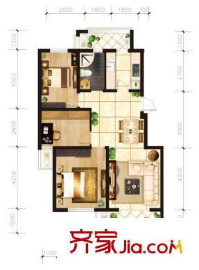 東冠繁華逸城戶(hù)型圖五期H戶(hù)型 2室2廳1衛(wèi)1廚