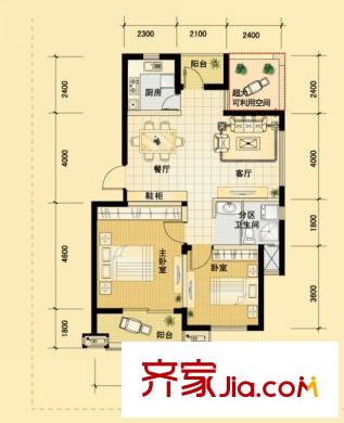 東冠繁華逸城戶(hù)型圖四期D戶(hù)型 2室2廳1衛(wèi)1廚