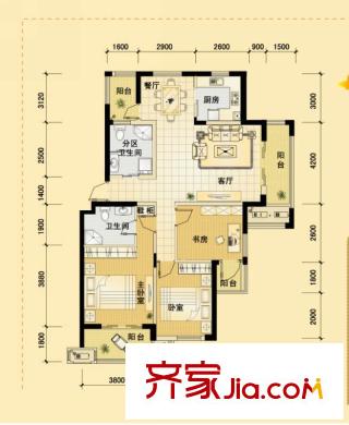 東冠繁華逸城戶(hù)型圖四期C戶(hù)型 3室2廳2衛(wèi)1廚