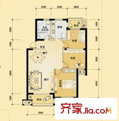 東冠繁華逸城戶(hù)型圖四期b戶(hù)型 3室2廳1衛(wèi)1廚