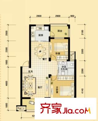 東冠繁華逸城戶(hù)型圖四期A戶(hù)型 2室2廳1衛(wèi)1廚