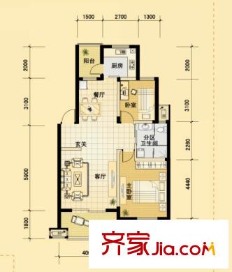 東冠繁華逸城戶(hù)型圖四期E戶(hù)型 2室2廳1衛(wèi)1廚