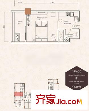 西環(huán)中心廣場 1室 戶型圖