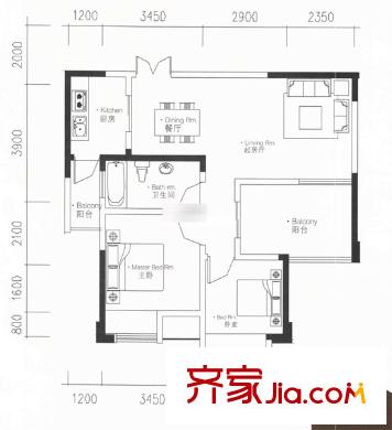 西環(huán)中心廣場 2室 戶型圖